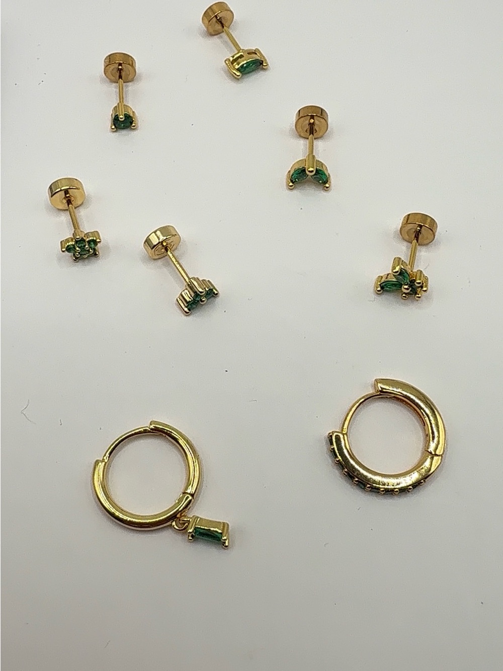 Emerald Green CZ & Gold Plated Earring Stack Set (4 Pairs)